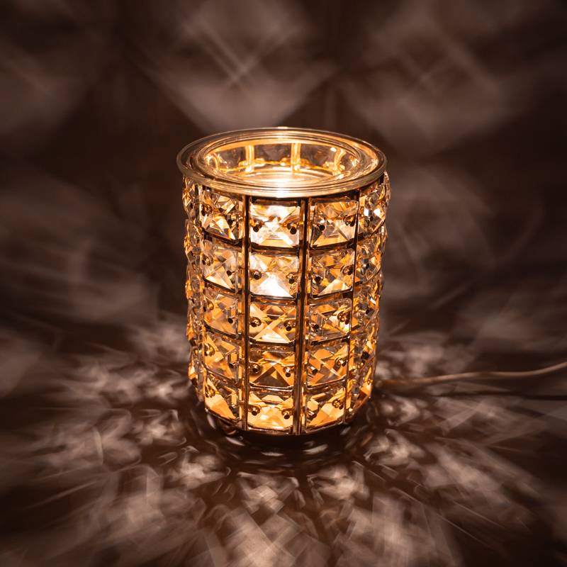 11954 Wax Warmer Square Crystals Glass Lamp Gold
