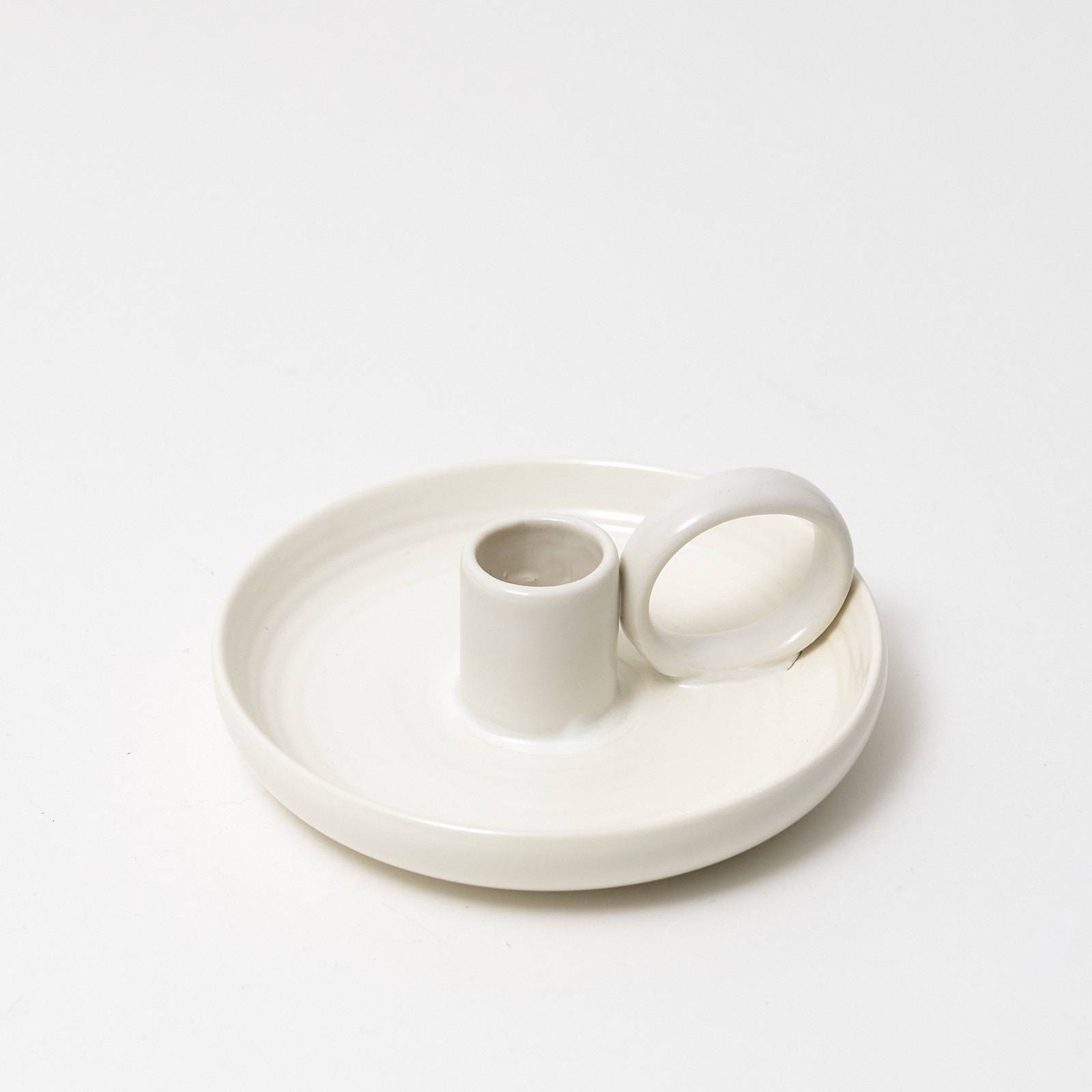 Ceramic Single Candle Holder - White