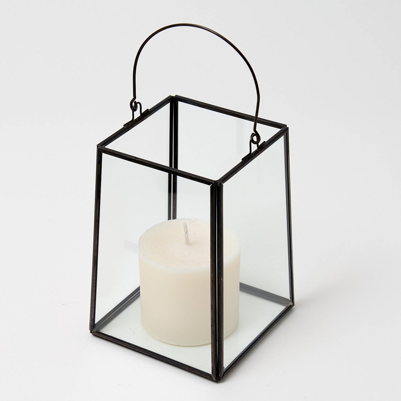 12327 Small Glass Lantern - Black