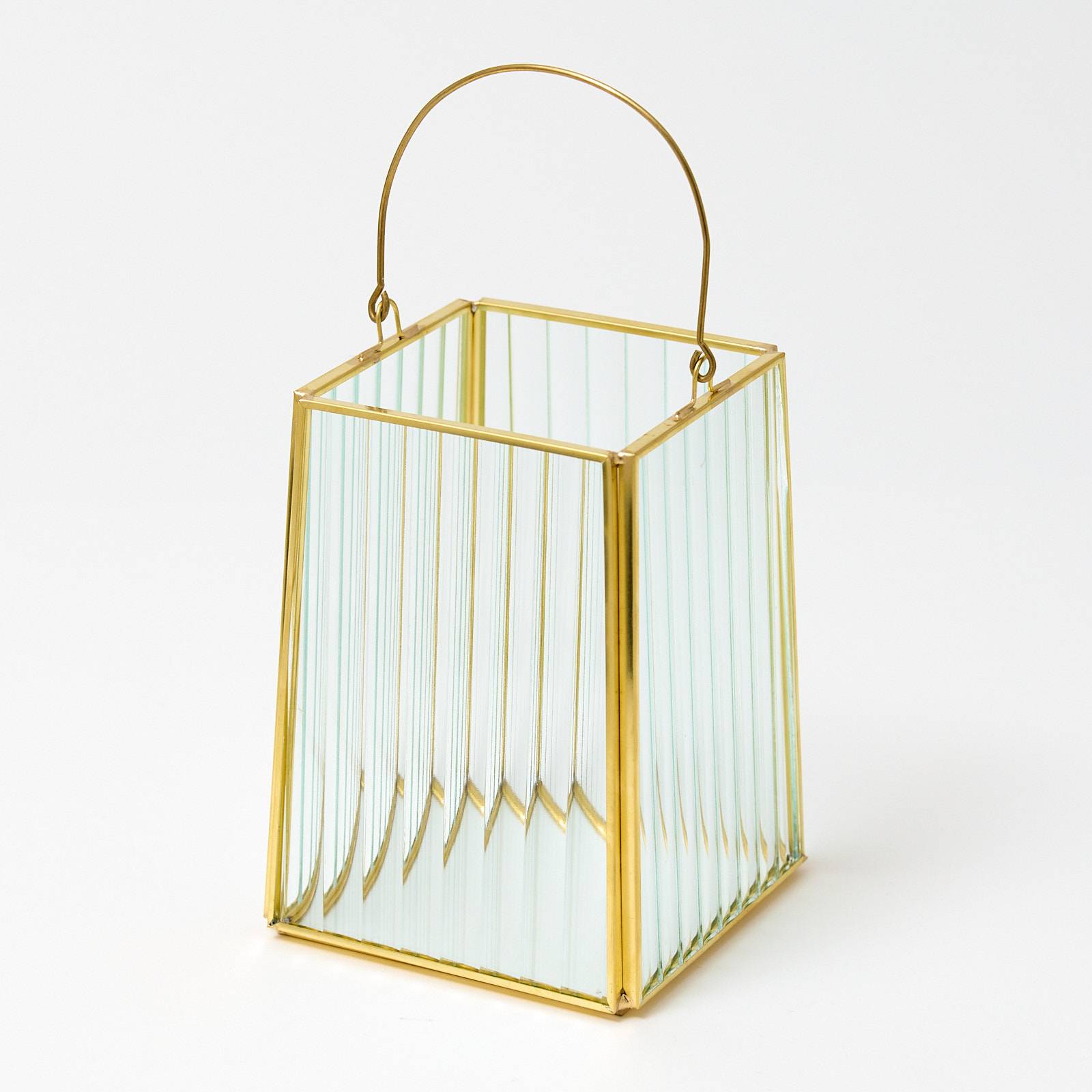 Small Glass Lantern - Gold Ribbed